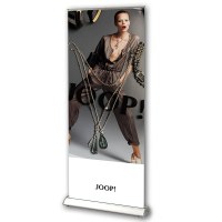 Bannerdisplay Roll-Up - DESIGN Bannermaß: 850 x 2.100mm (BxH) mit Klemmleiste oben - Roll-Up-DESIGN-Uebersicht