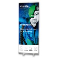 Bannerdisplay Roll-Up - ECO Bannermaß: 1.000x2.100mm mit Klemmleiste oben - inkl. gepolsterter - Roll-Up-ECO-Uebersicht