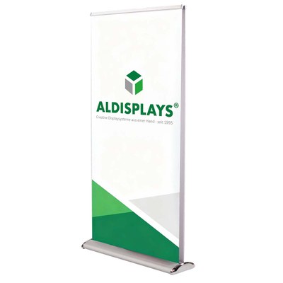 Bannerdisplay RollUp - Design 100 Double Sichtformat: 1.000 x 2.000 mm Verchromte Seiten und Standfuß, Teleskopstange, - Roll Up Design Double 100