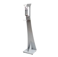 Desinfektionsspender-Display mit Pumpspender Spenderpumpe mit Armhebel Grundgestell pulverbeschichtet in RAL LICHTGRAU - Pumpspender Detail Desinfektionsspender-Display mit Pumpspender Spenderpumpe mit Armhebel Grundgestell pulverbeschichtet in RAL LICHTGRAU - Pumpspender Detail