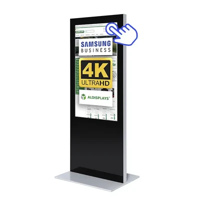 Digital Signage Digitale Info-Stele SLIM Touch für den Inneneinsatz - Größe: 55 Zoll - 4K UHD Farbe: Silber + Schwarz - Digitale Infostele SLIM 55 Zoll swz-silber Touch.webp