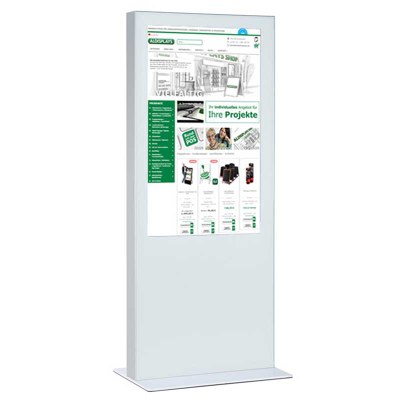 Digitale Info-Stele einseitig für den Inneneinsatz - Größe: 82 Zoll Farbe: weiss - Digitale Infostele einseitig 82 Zoll weiß Digitale Info-Stele einseitig für den Inneneinsatz - Größe: 82 Zoll Farbe: weiss - Digitale Infostele einseitig 82 Zoll weiß