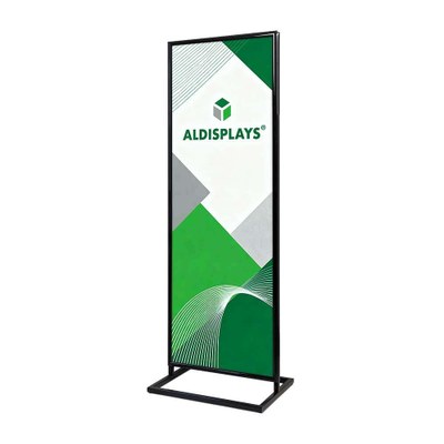 Infoständer QUATTRO 2x DIN A1 schwarz Gesamtformat: 630 (B) x 1.792 (H) x 536 (T) mm Posterformat 594x1682 mm (vorder-u.rückseitig) - Infoständer Quadro schwarz 2x DIN A1