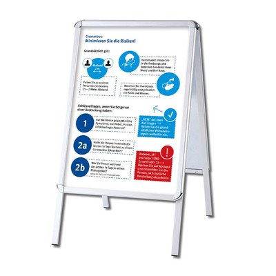 Kundenstopper OUTDOOR mit Plakaten Einlegeformat: DIN A1 (594x841 mm) Profil: 32mm Rondo - silber-eloxiert - Kundenstopper-Outdoor-DIN-A1-Rondo mit Hygienehinweis Kundenstopper OUTDOOR mit Plakaten Einlegeformat: DIN A1 (594x841 mm) Profil: 32mm Rondo - silber-eloxiert - Kundenstopper-Outdoor-DIN-A1-Rondo mit Hygienehinweis