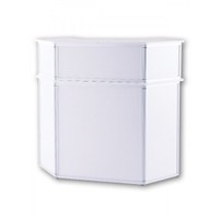 Promotiontheke ALLEGRO®Sechsecktheke Bar mit Baraufsatz (Aluminium-Rahmen, silber inkl. Deckelplatten (weiß) & Einlegeboden - Sechsecktheke-mit-Baraufsatz-Frontal 2 Promotiontheke ALLEGRO®Sechsecktheke Bar mit Baraufsatz (Aluminium-Rahmen, silber inkl. Deckelplatten (weiß) & Einlegeboden - Sechsecktheke-mit-Baraufsatz-Frontal 2