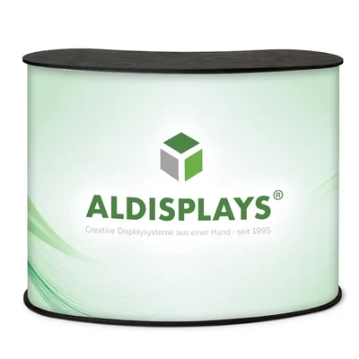 Promotiontheke Counter DESIGN Large mit Deckelplatte in SCHWARZ / OHNE Druck inkl. zwei Transporttaschen - Theke Counter Design Large Front.webp