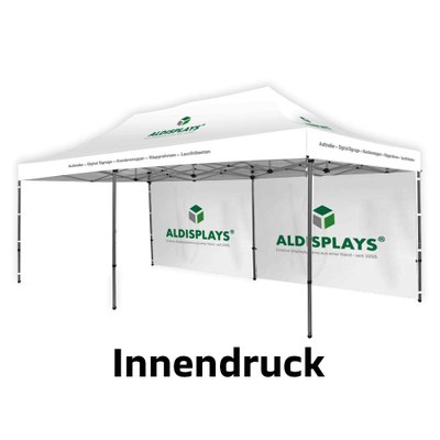 Promotionzelt Seitenwand 6m Innendruck Bedruckte Seitenwand (B1 mit versiegelten Nähten) mit seitlichen Reissverschlüssen und Klettstreifen, - Promotionzelt 6 x 3m Seite innen